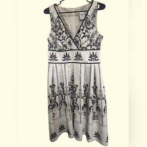 🔥🔥NWOT Madison Leigh Black and Cream Patterned Midi Dress, 10